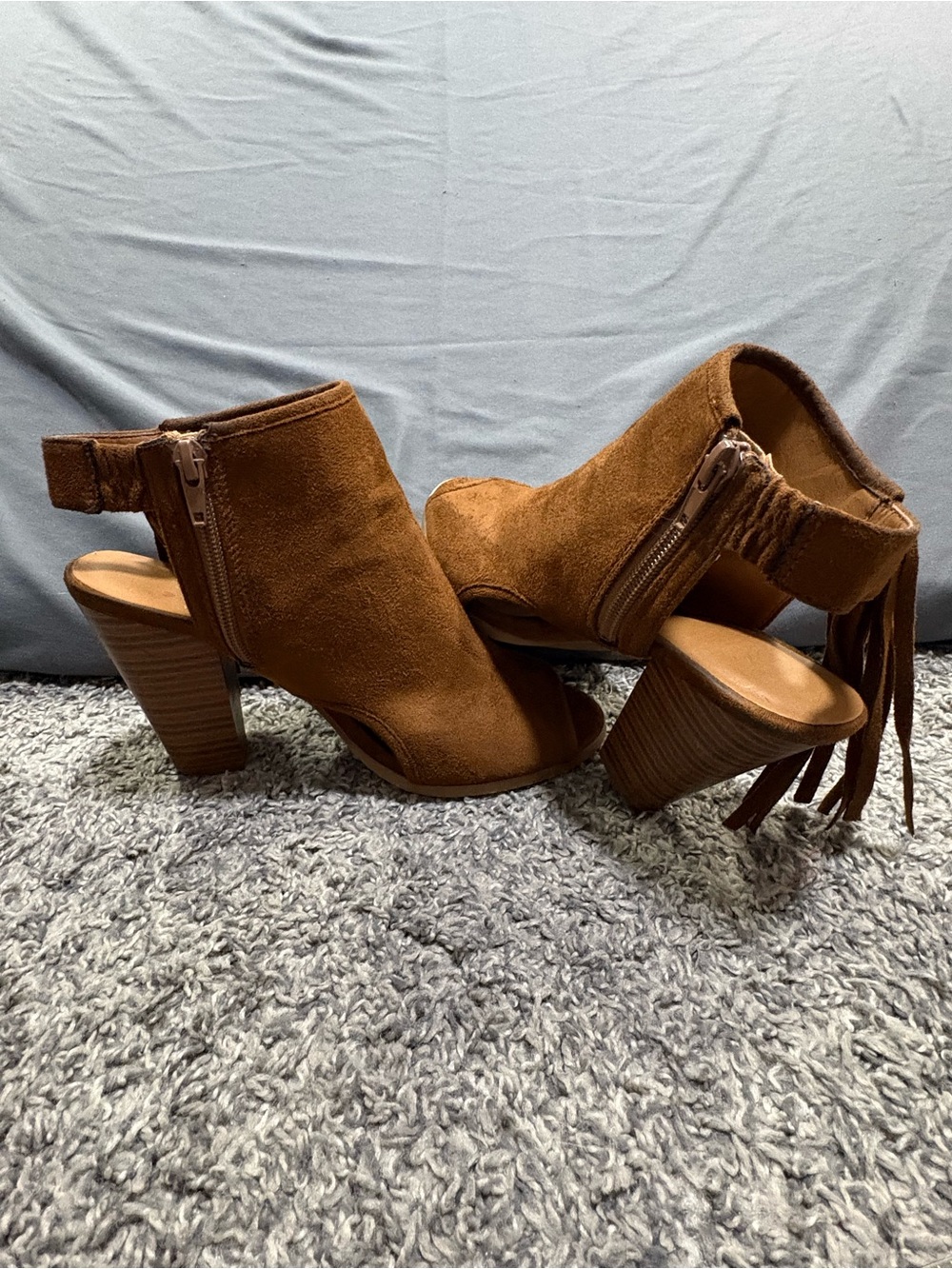 Brown Suede Open-Toe Block Heel Sandals